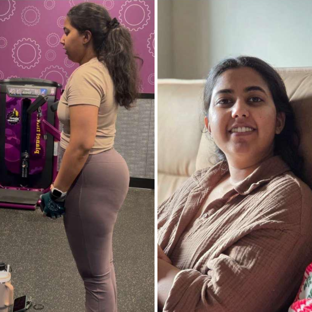 Anusha before PCOS nutrition program at Nutrition In Sync showing body transformation starting point